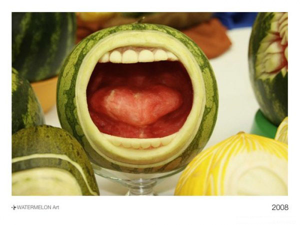 Open mouth carved watermelon