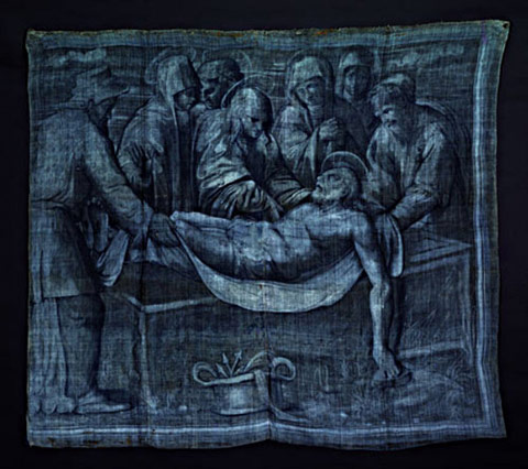  Painting on a canvas of jeans representing the Passion of Christ (1538). The work is attributed to Teramo Piaggio and was probably inspired by the Grande Passione by Albrecht Dürer.